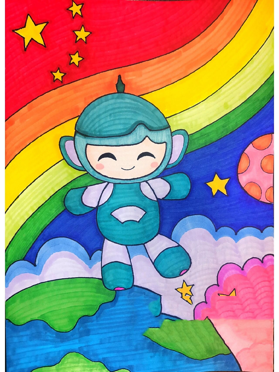 原创超简单亚运会主题儿童画 后面有线描图奥～ 亚运会的主题画对幼儿