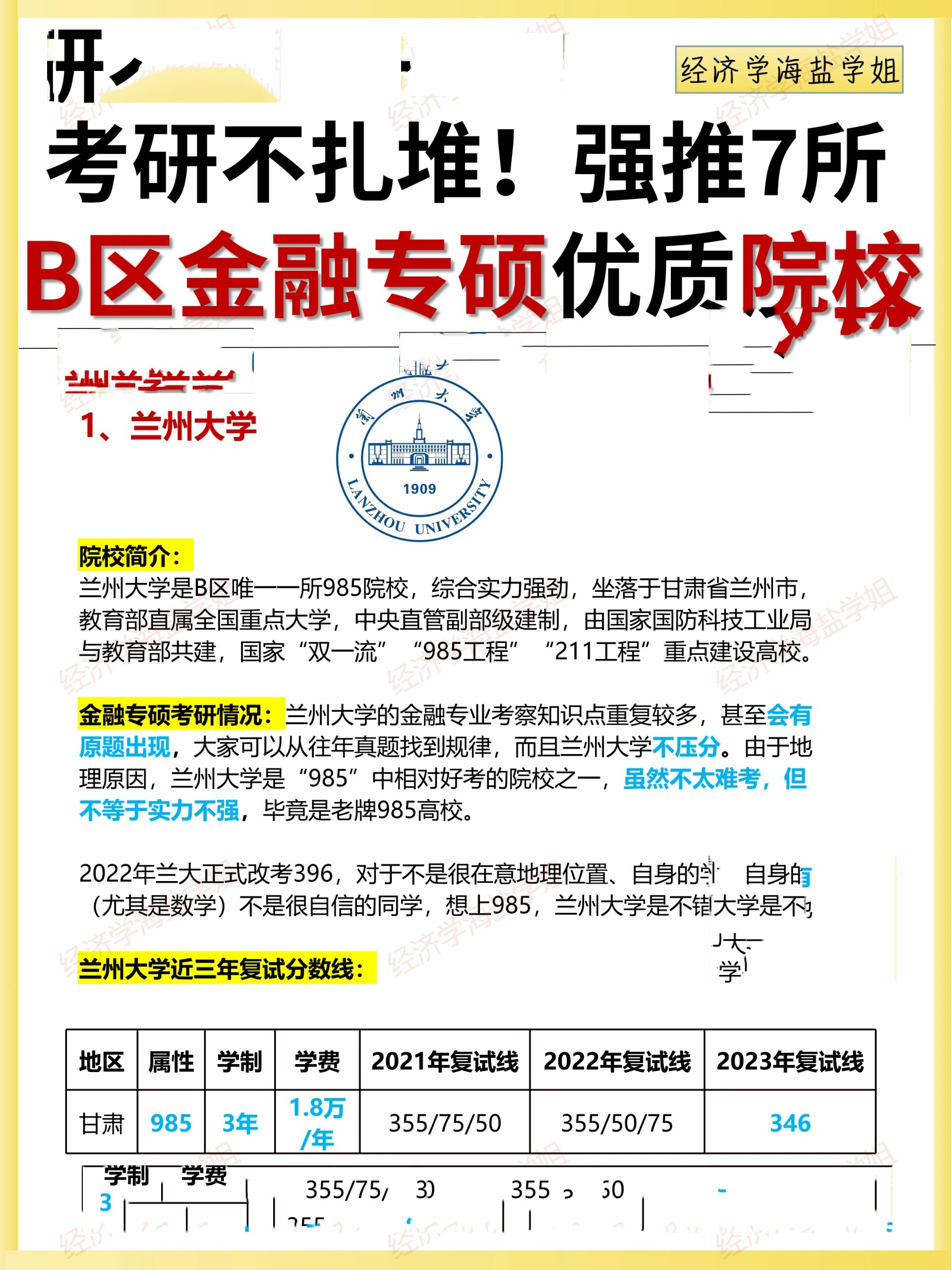 考研不扎堆!强推7所b区金融专硕优质院校