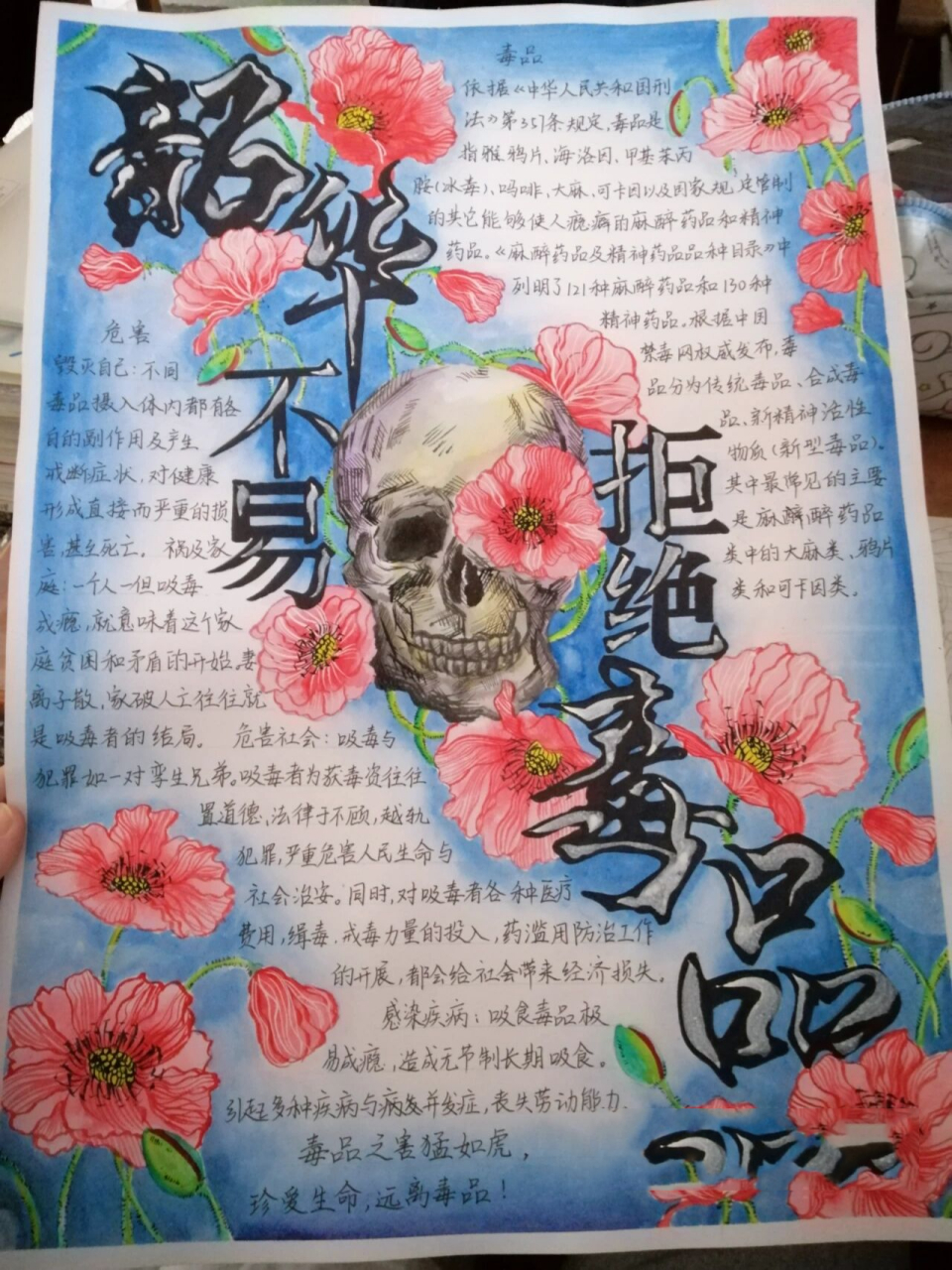 禁毒手抄报  熬夜画画交作业的感觉真不错
