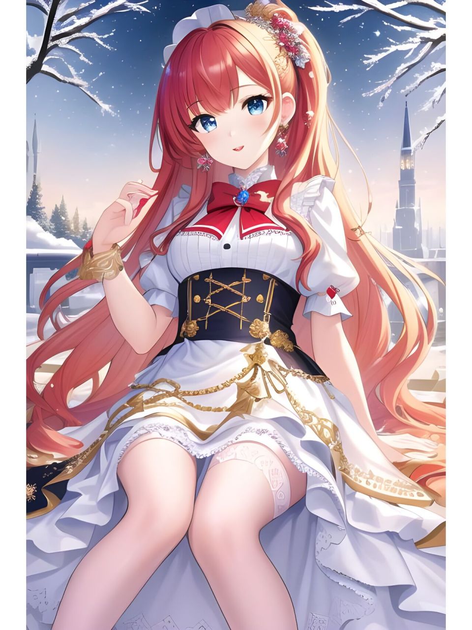 冬天雪地里的可爱甜美少女,动漫绘画二次元