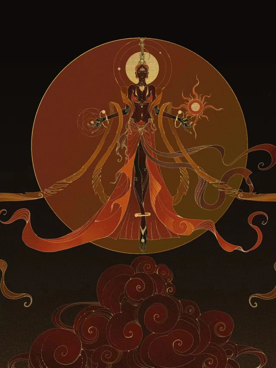 角色插画|神话人物|太阳女神·羲和 东南海之外,甘水之间,有羲和之国.