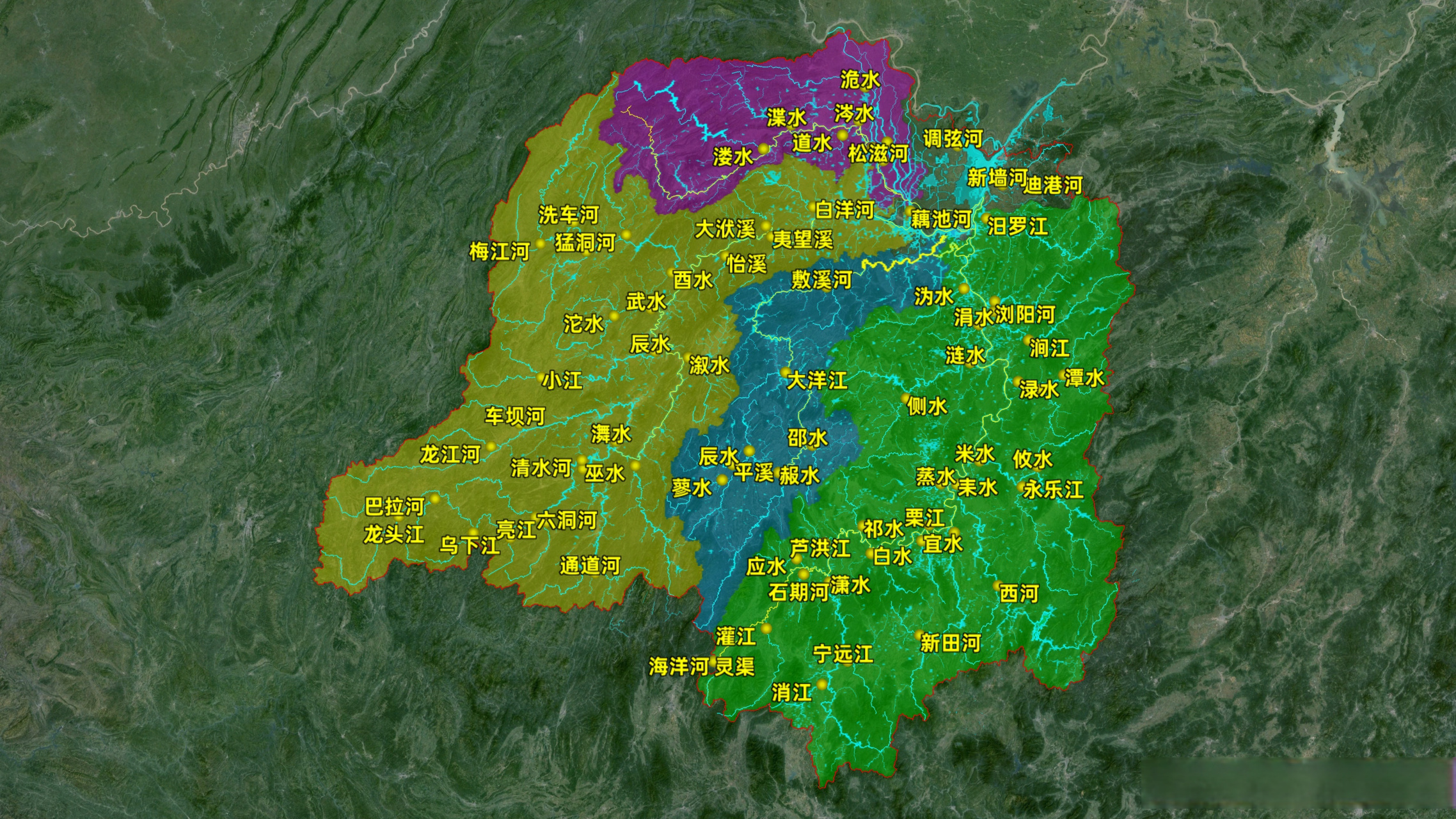 洞庭湖水系,从左到右,依次是:澧水,沅江,资江,湘江.