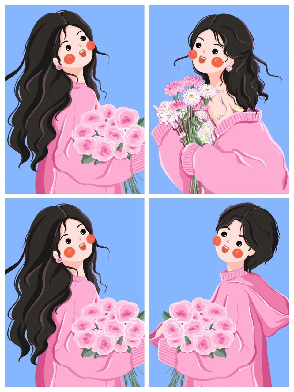 插画头像 | 捧花的可爱男生 | 情侣头像 小可爱们想要的捧花男孩头像