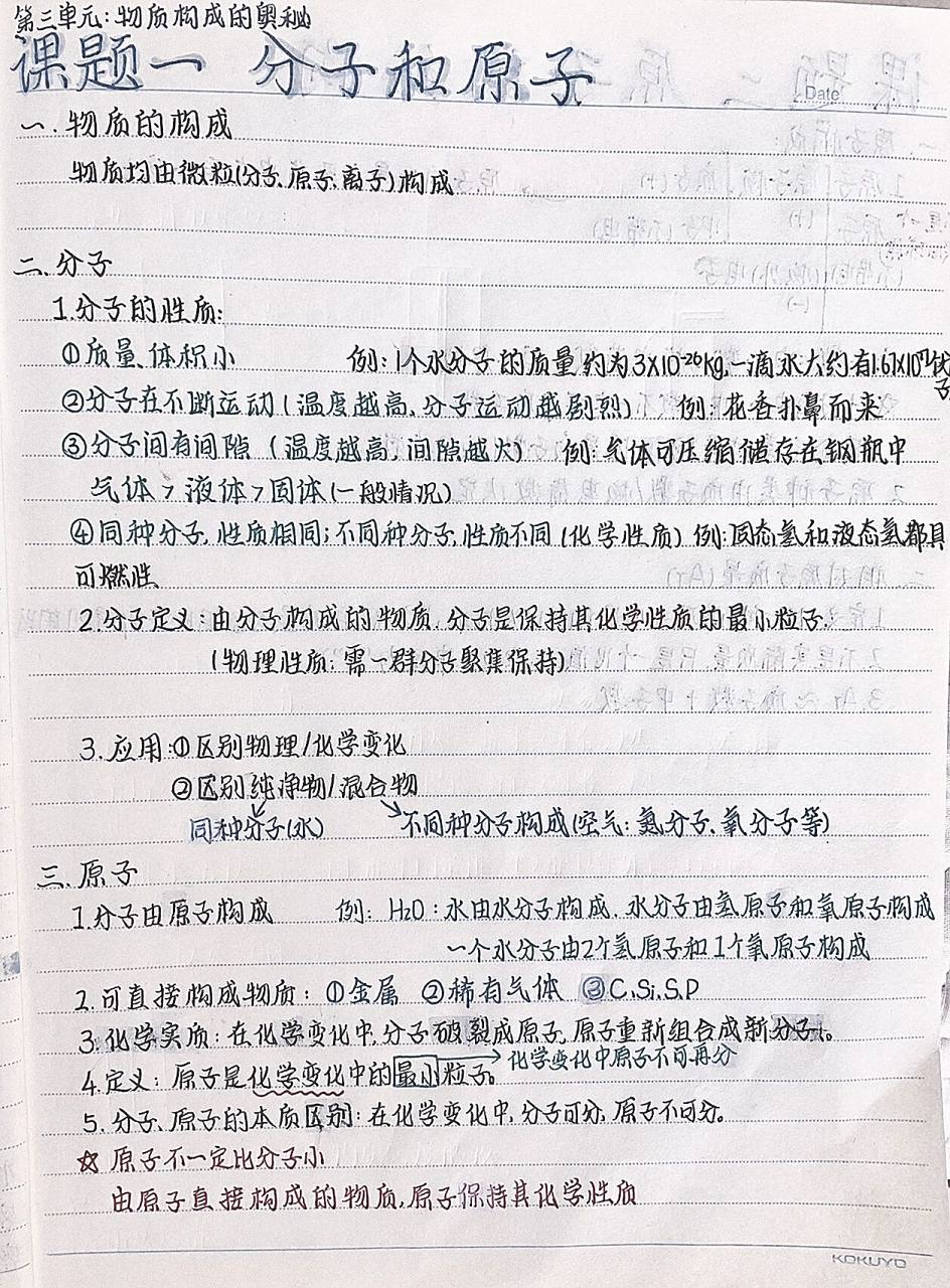 九上化学笔记08第三单元课题1-2(上) 第三单元:物质构成的奥秘 课题