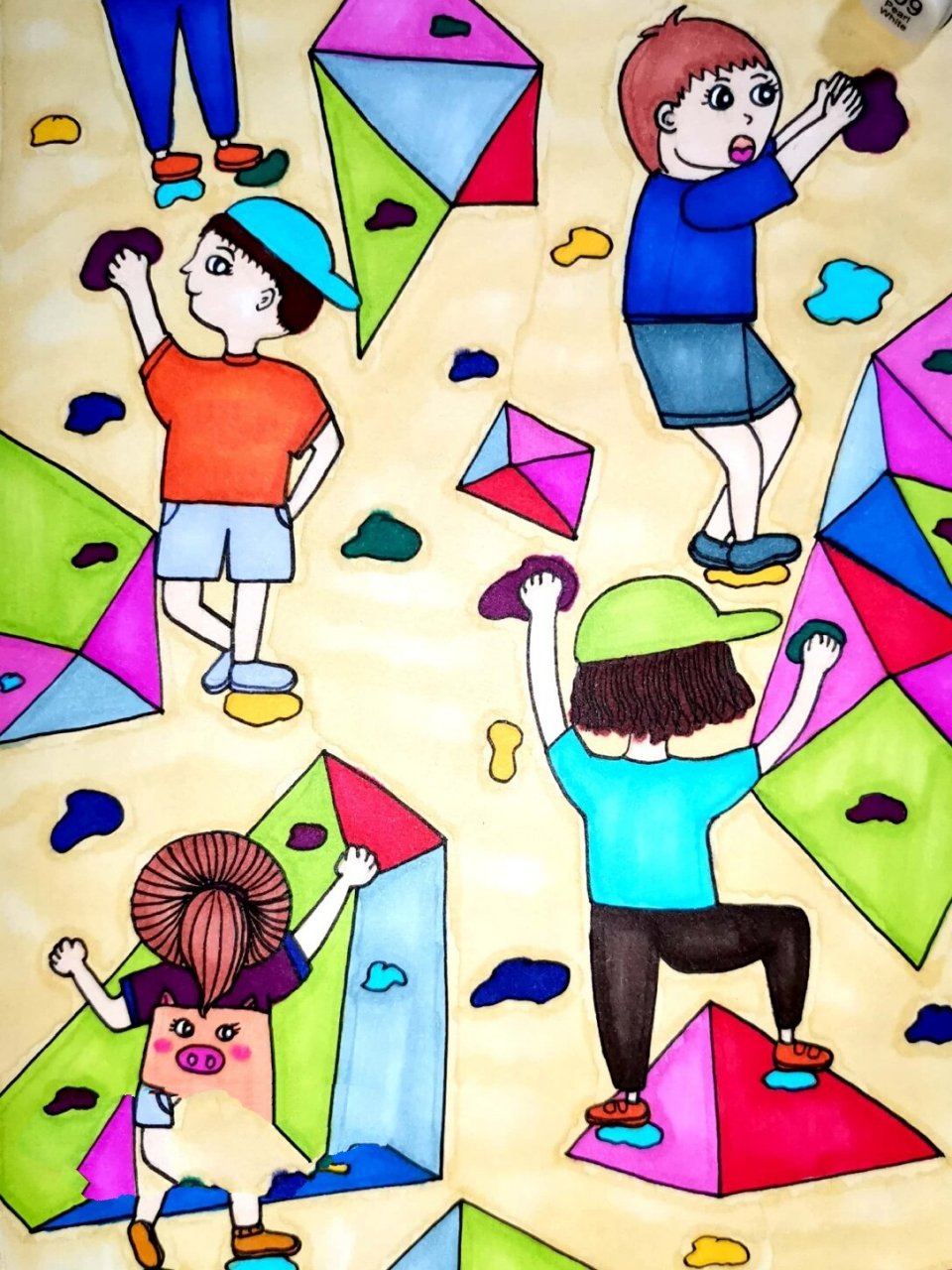 攀岩 创意儿童画 简笔画 马克笔 线描