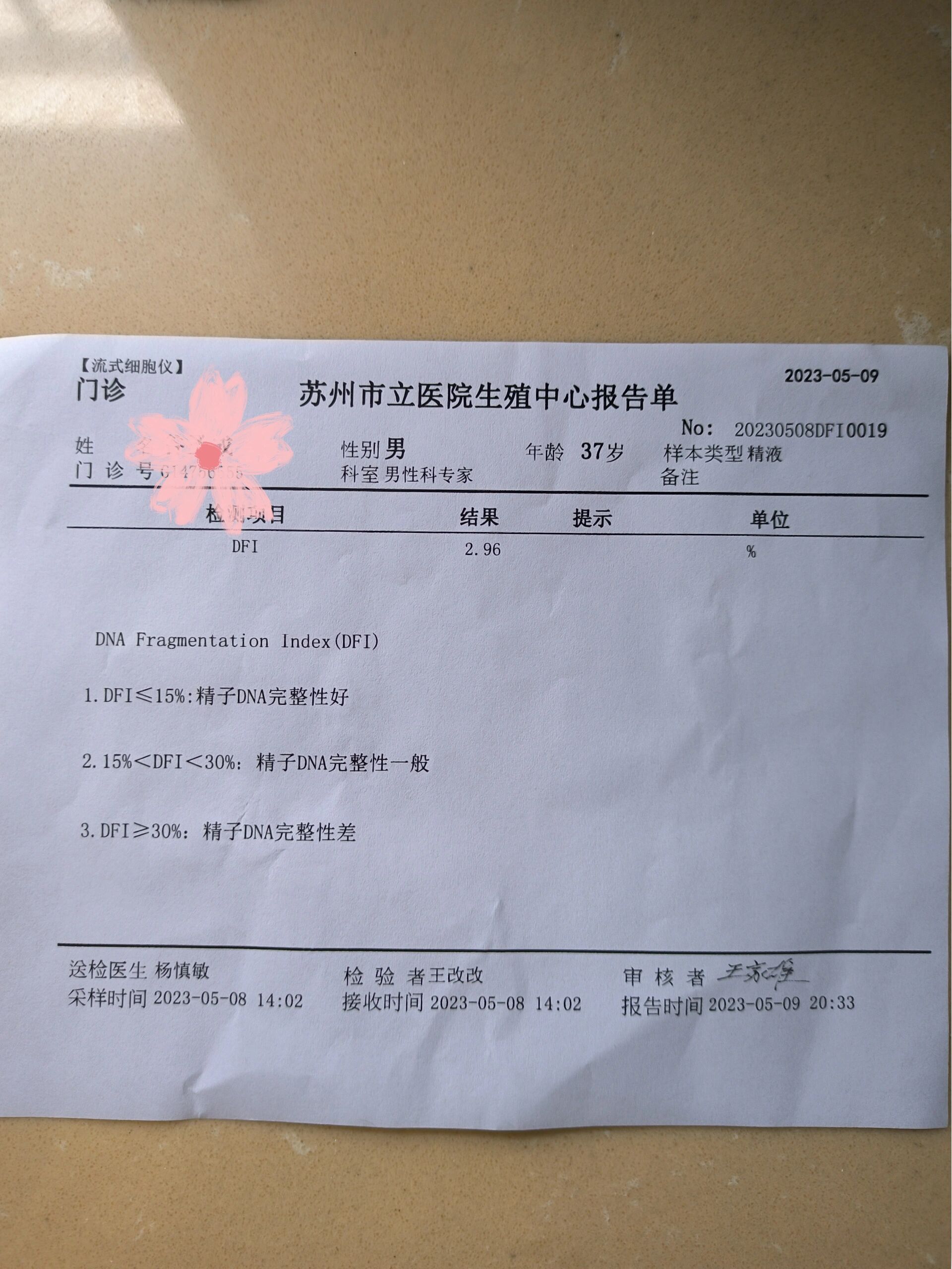 精液常规和dfi报告单