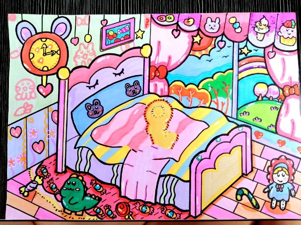 简笔画 床 房间 主题画 温馨的房间 原创