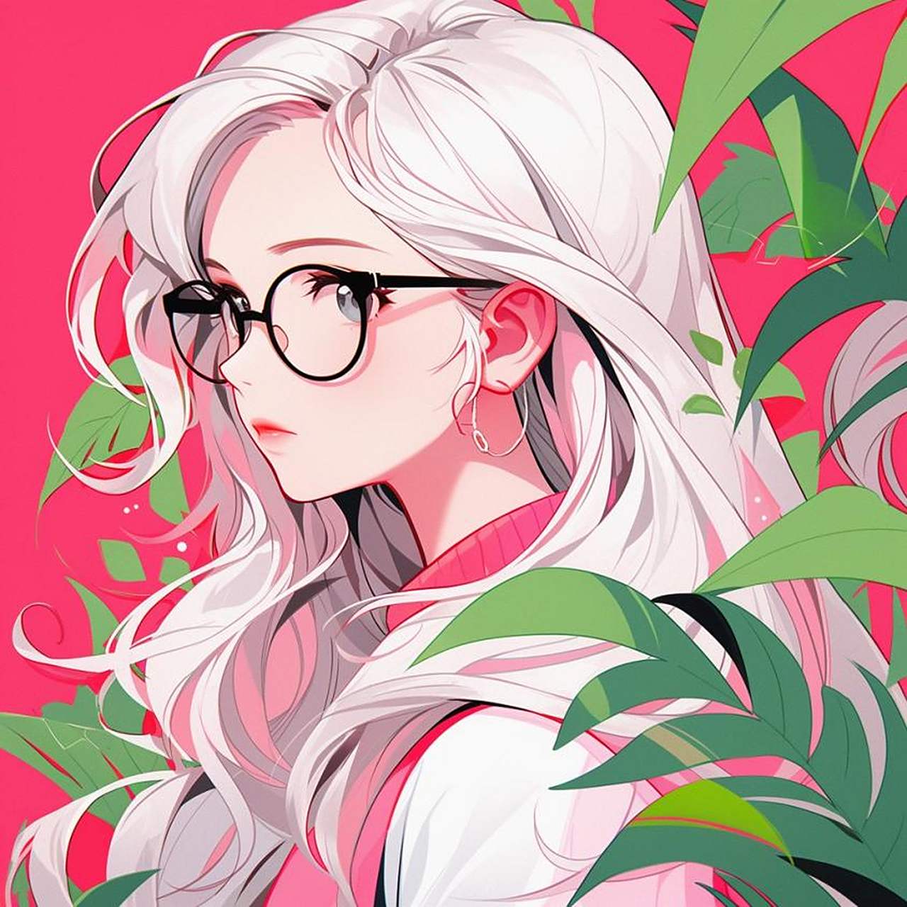 粉色系插图风女生头像 ai绘画头像女生头像