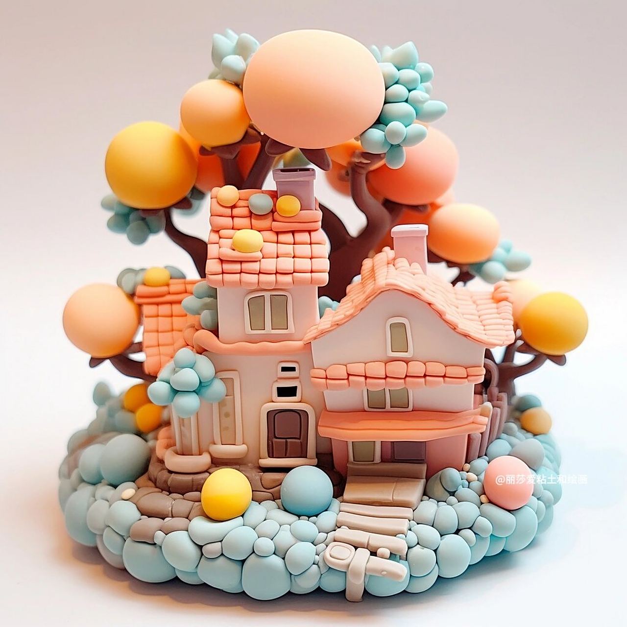 粘土~秋天的风景创意粘土手工画