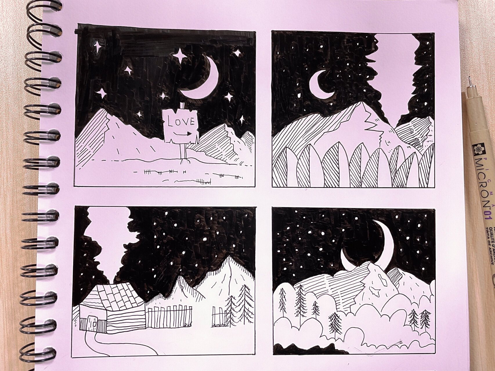 风景|黑白简笔画|插画