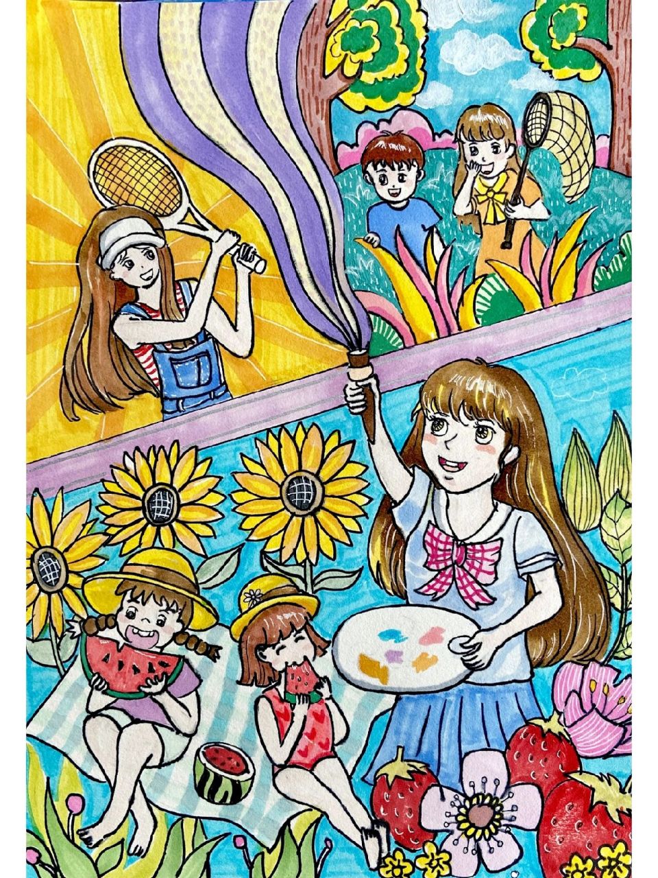 美好校园生活主题画