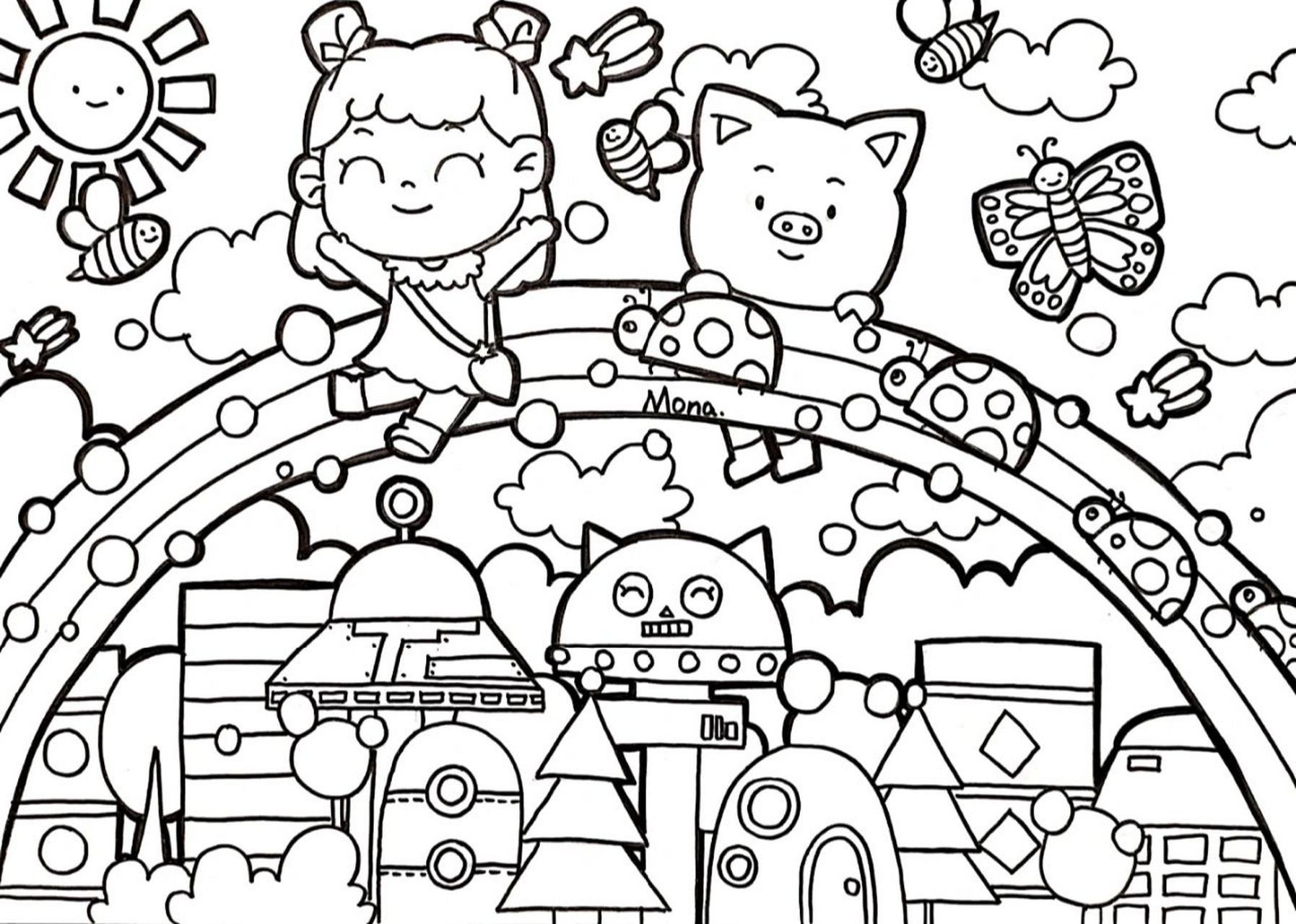 儿童画|未来家园96 画儿童画真的很解压 特别喜欢勾边和一点一点