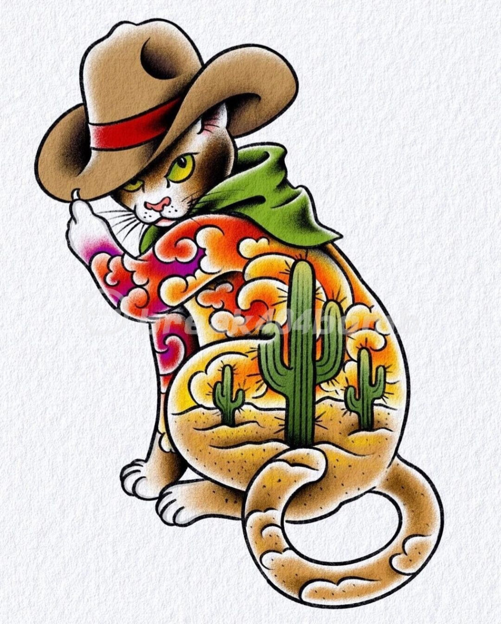 日式武士猫纹身丨猫纹身手稿|杭州纹身 一组猫纹身手稿,风格日式,喜欢