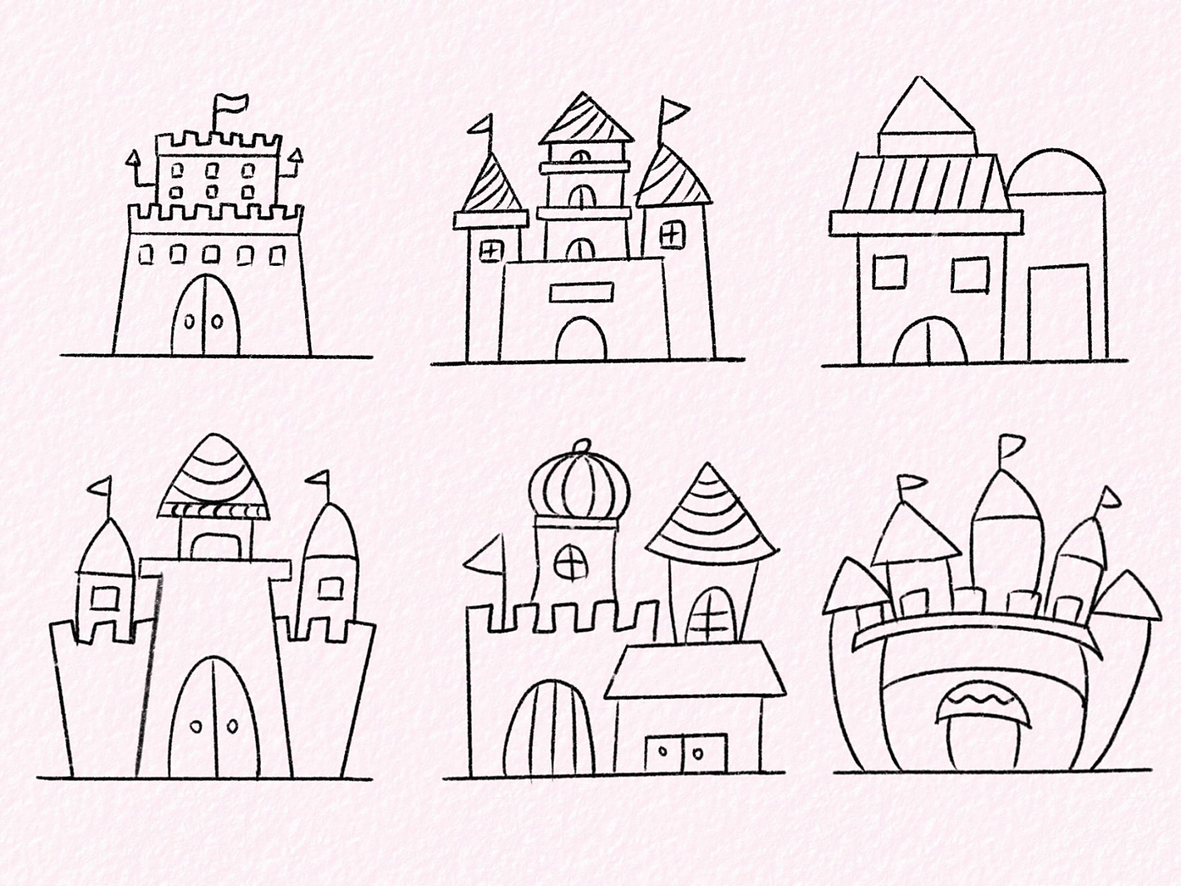 97幼师考编儿童画简笔画—城堡素材 78城堡素材,可以用在童话故事