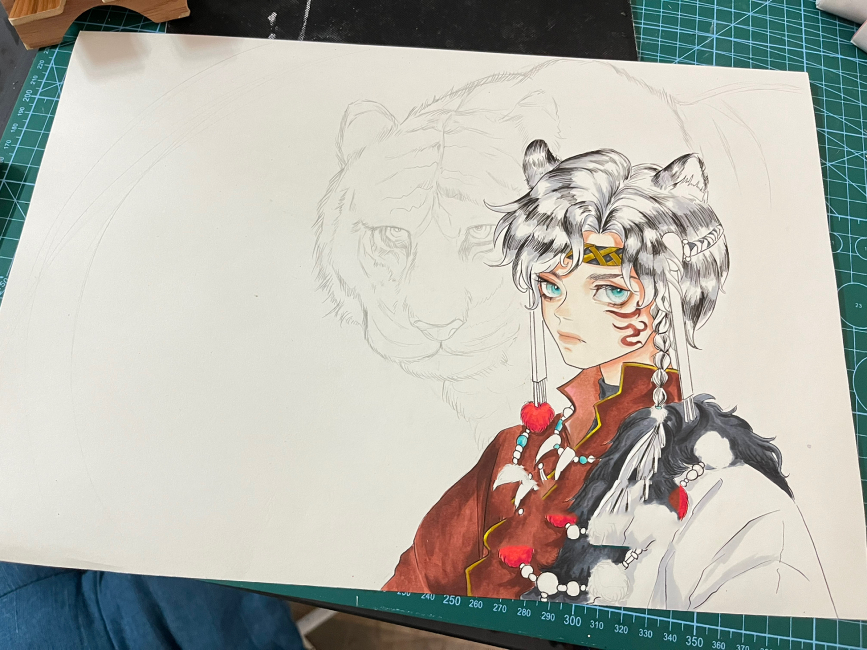 马克笔手绘动漫人物 插画男生 白虎拟人 临摹练习