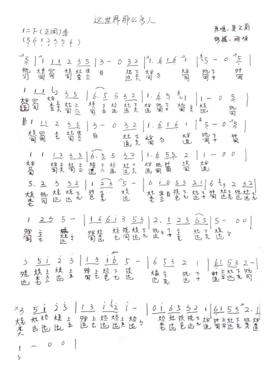 古琴曲谱分享《这世界那么多人》 电影《我要我们在一起》的主题曲,十