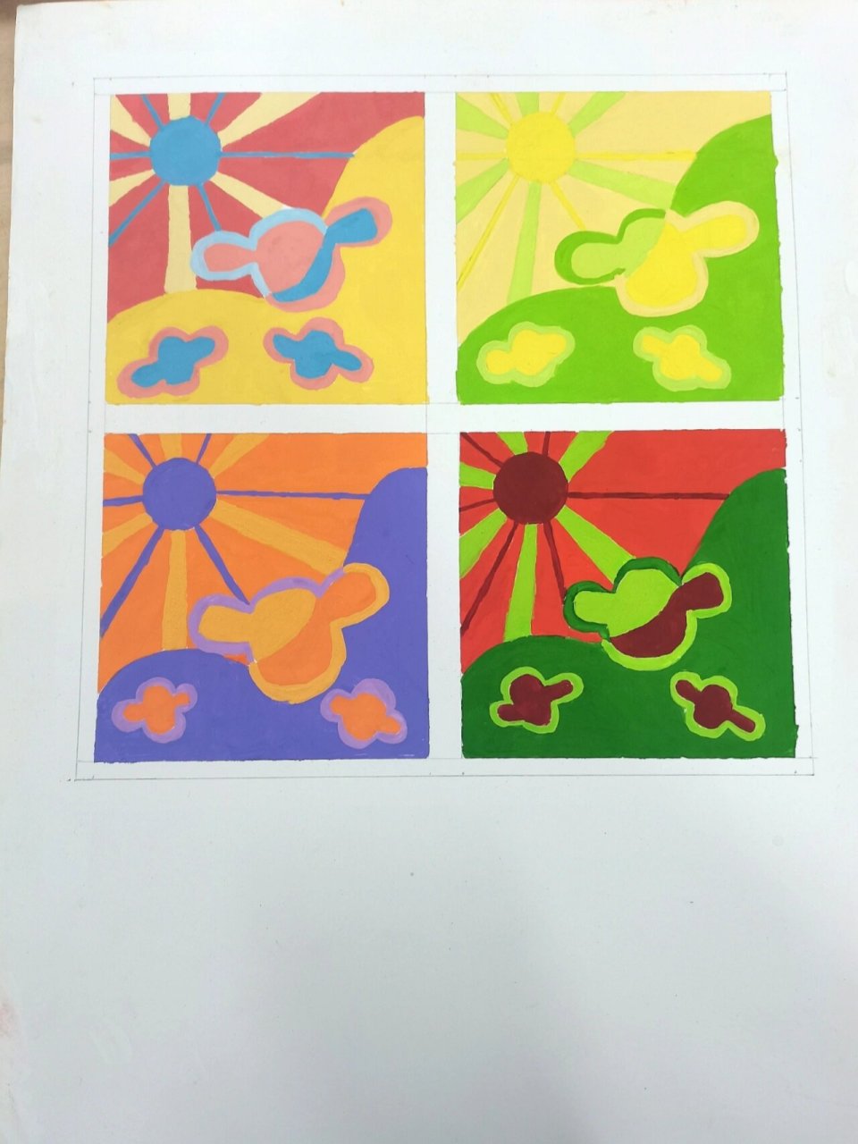 色彩构成 对比色 对比色的色彩构成 拿水粉画的在卡纸背面画的,太滑了