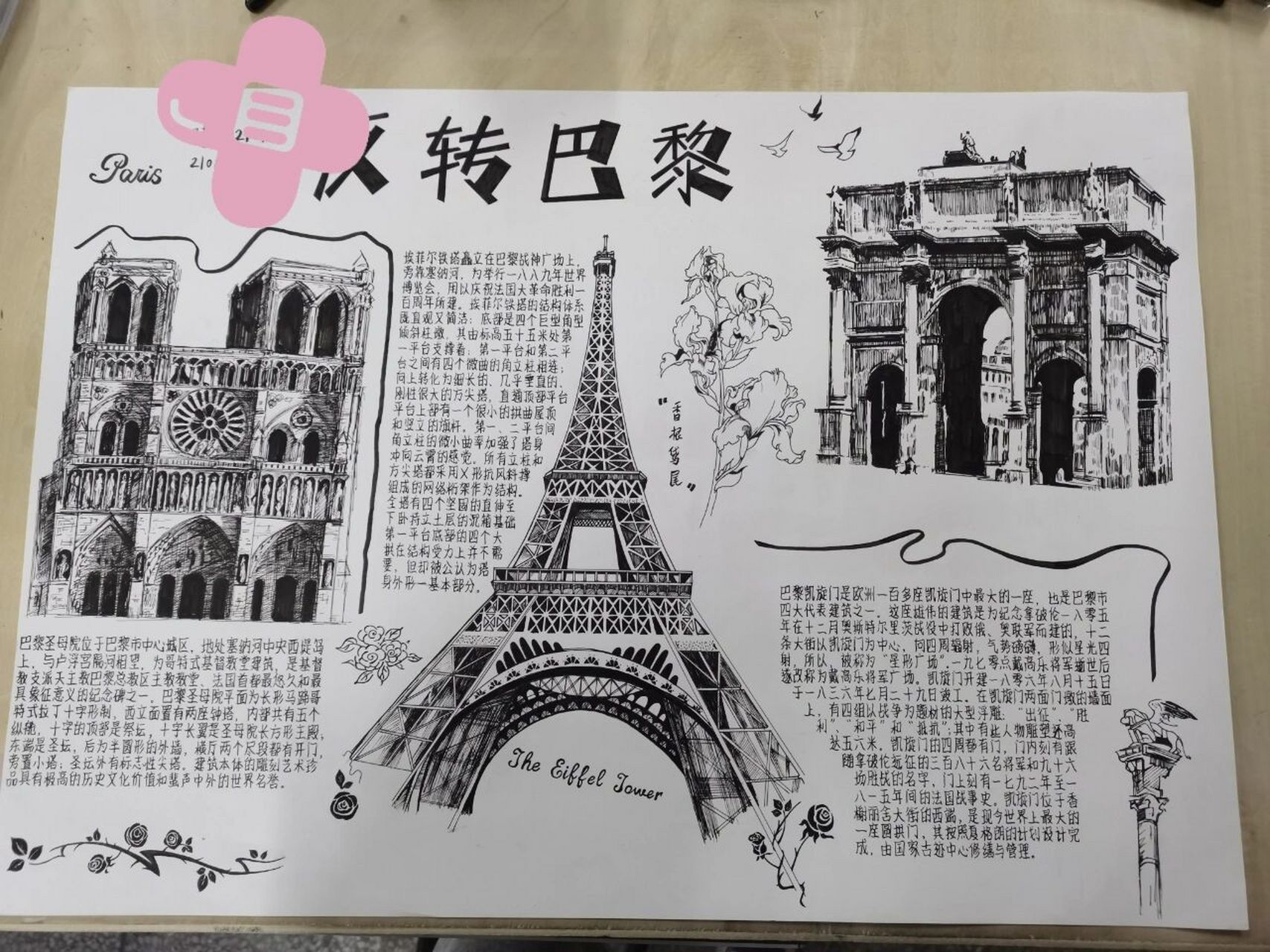 巴黎手抄报 很久之前画的巴黎主题手抄报,当时画的还算细致