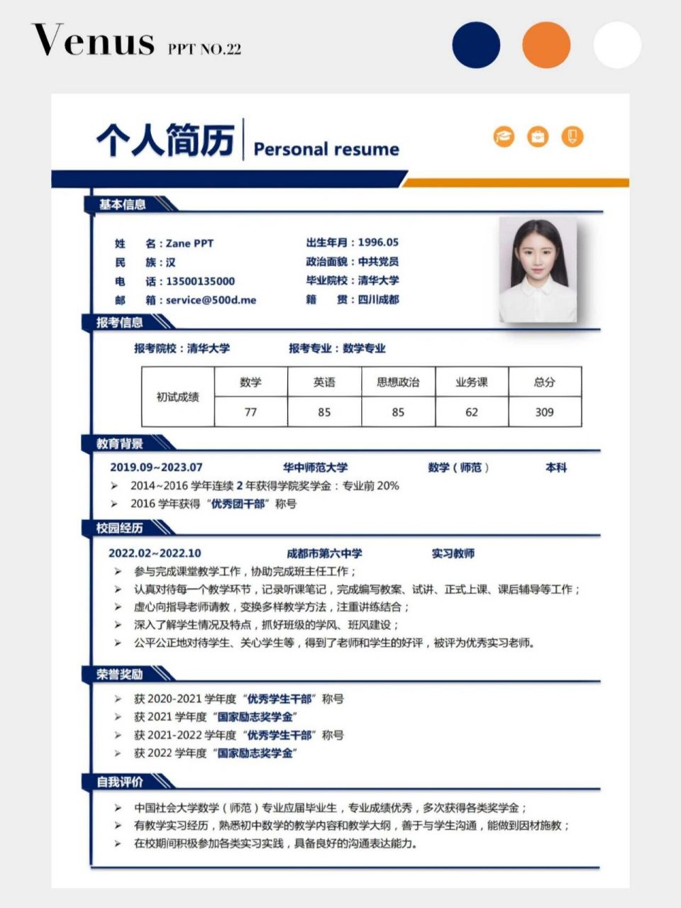 22硕士研究生复试简历模板 96适合场景:研究生复试.