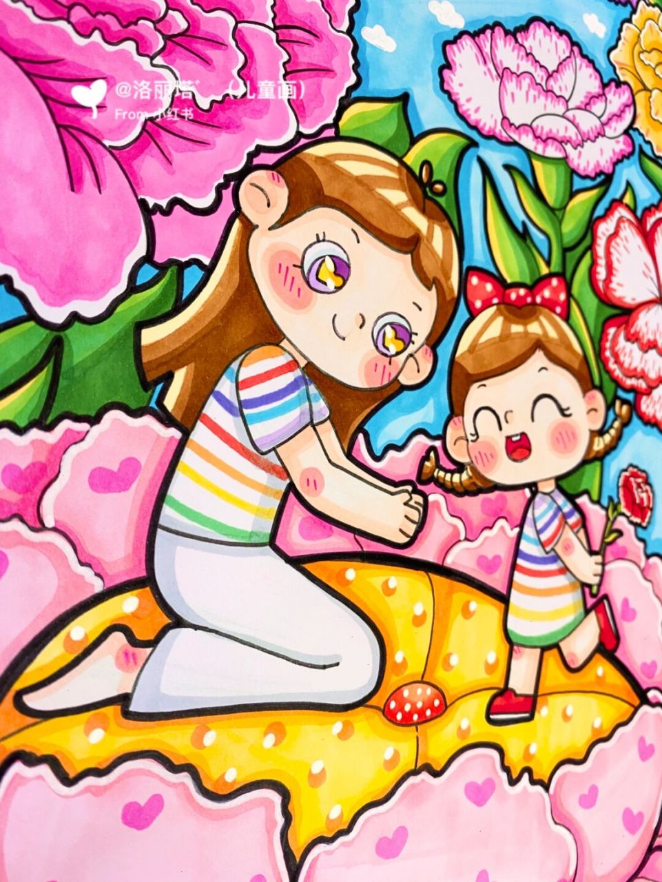 原创幼教考编主题画 节日主题《我爱妈妈》 完整图～ 母亲节主题画
