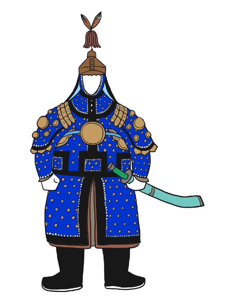 中国清朝盔甲,武士,卡通漫画学画画教程 1人形草稿 2盔甲草稿 3黑笔