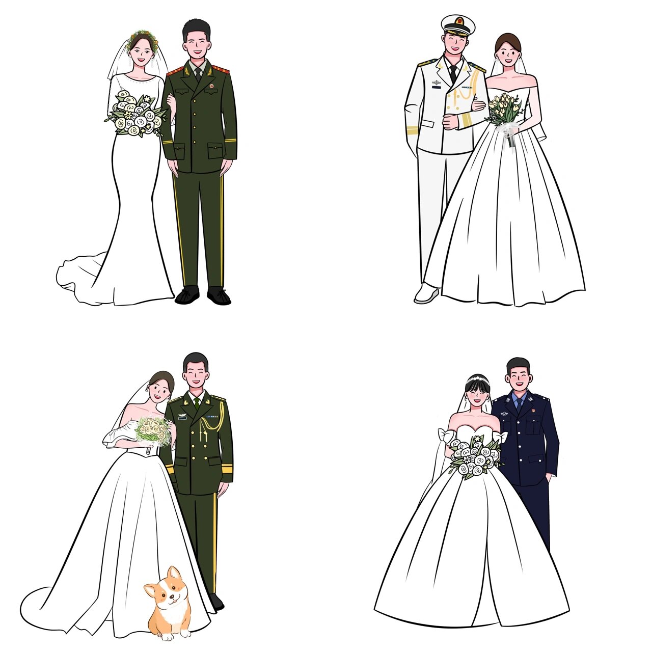 军嫂的婚纱照简笔画太美了吧!