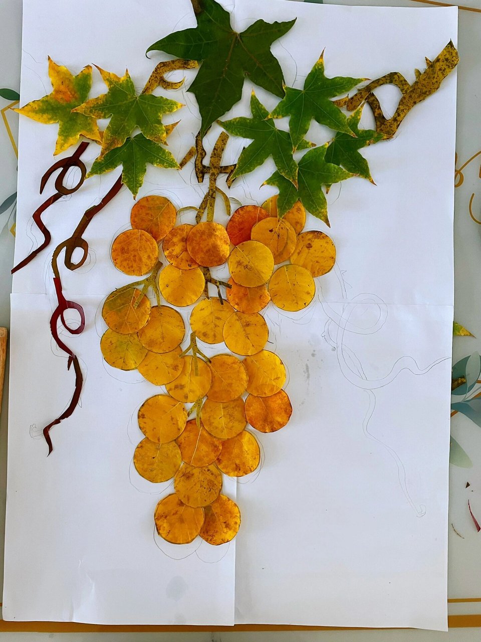 树叶贴画,葡萄