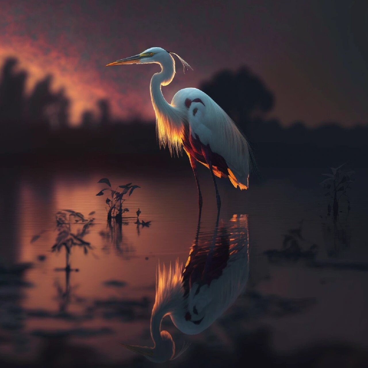 夕阳下的白鹭 最有仙气的鸟类之一吧!