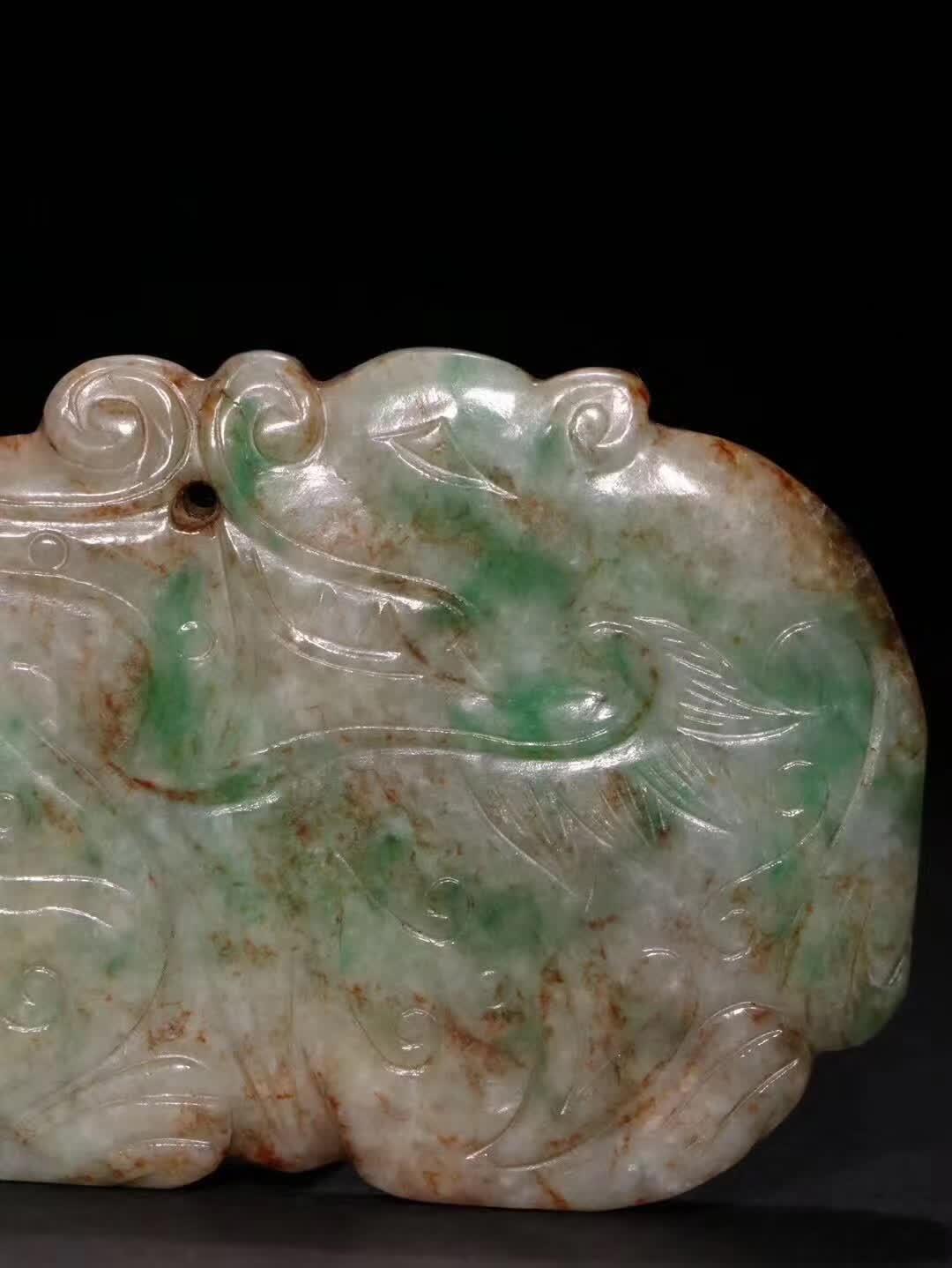 清代老翡翠《瑞兽》纹带扣「旧藏」重72.9g