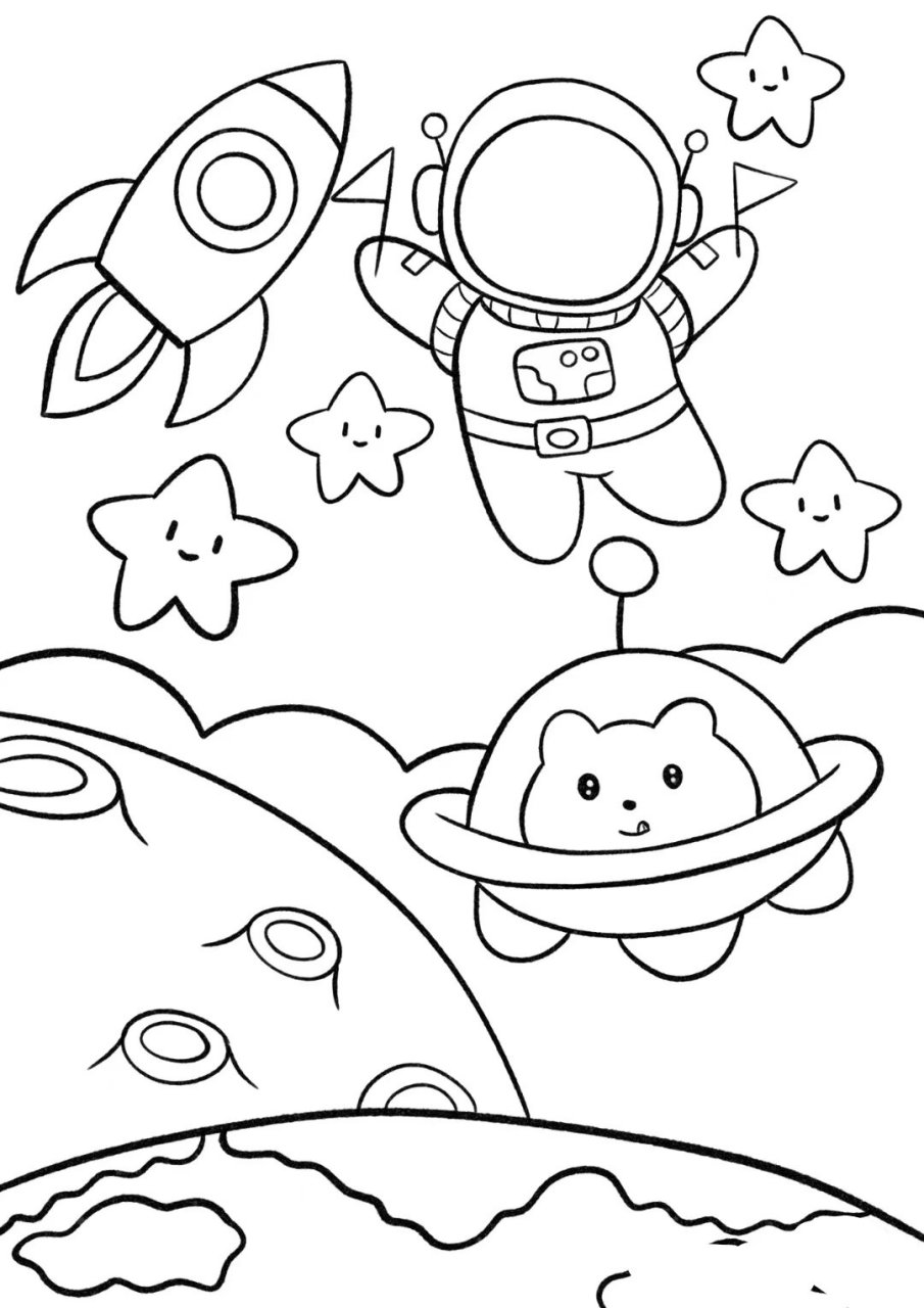 替三年级同学做绘画作业:科幻画/遨游太空 娃周五开始发烧,老师布置了