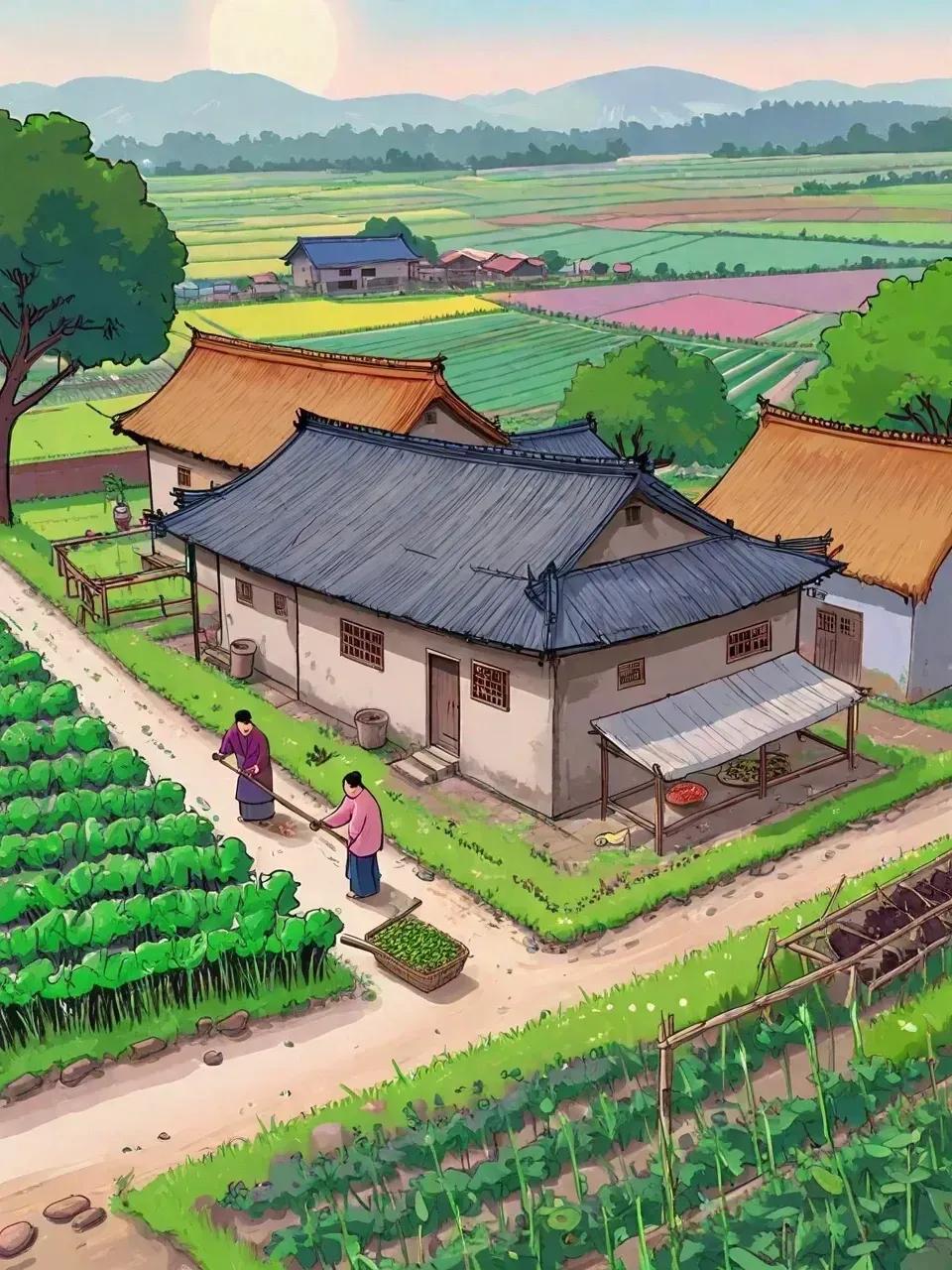 清晨,阳光透过薄雾洒在田野上,金黄的麦穗随风摇曳