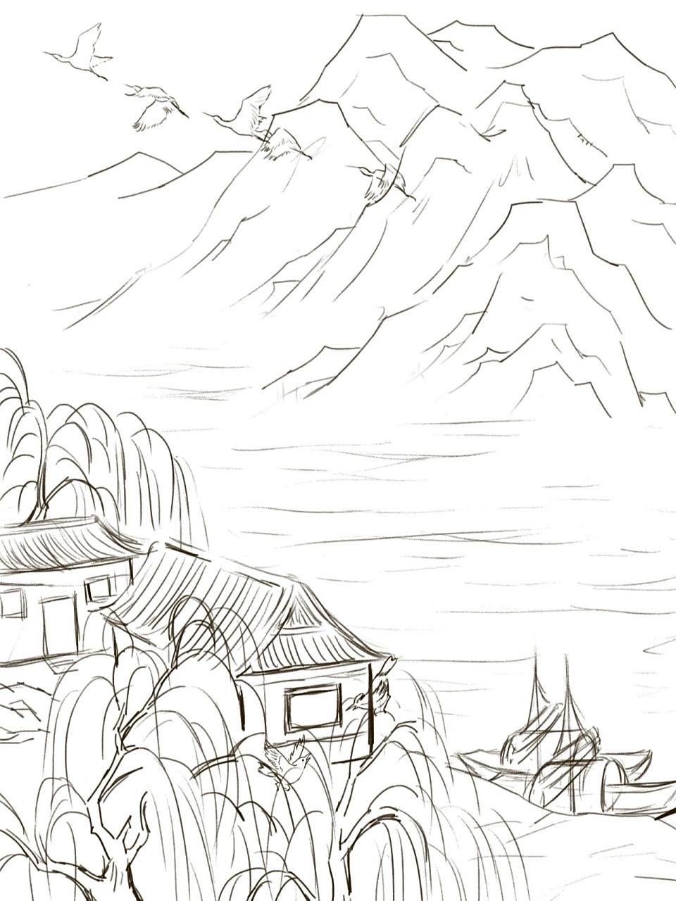 【两个黄鹂鸣翠柳】水彩手绘古诗词 《绝句》 (唐)杜甫 两个黄鹂鸣翠