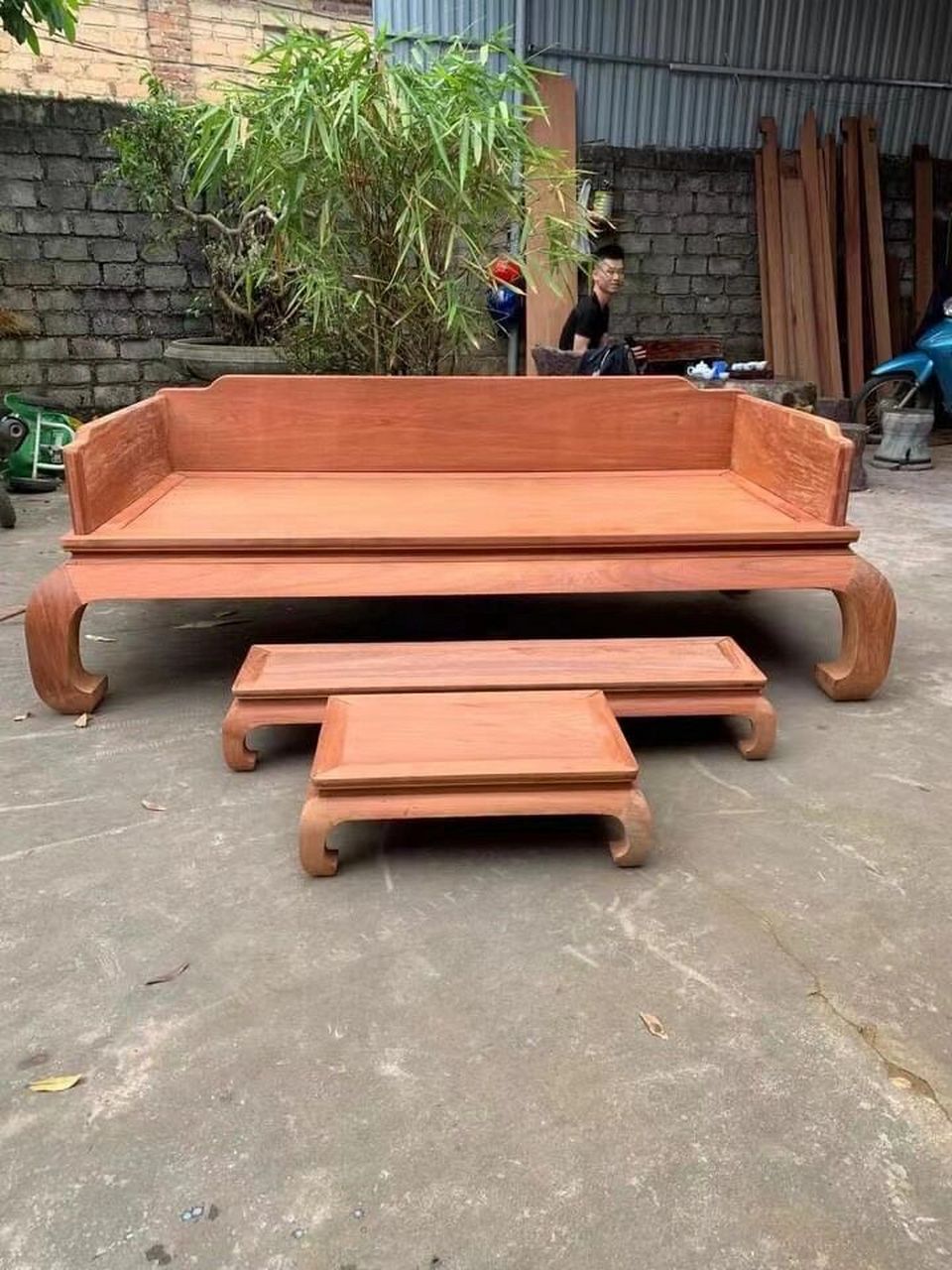 全独板三围独板罗汉好床 缅甸花梨大果紫檀罗汉床