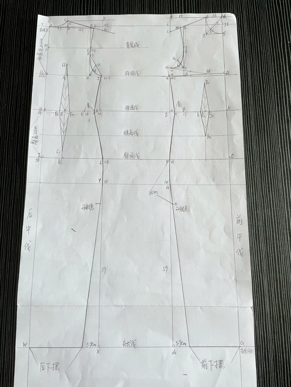 装袖旗袍制版全过程(一) 按图5尺寸,根据图二图三图四描述的画法,可以