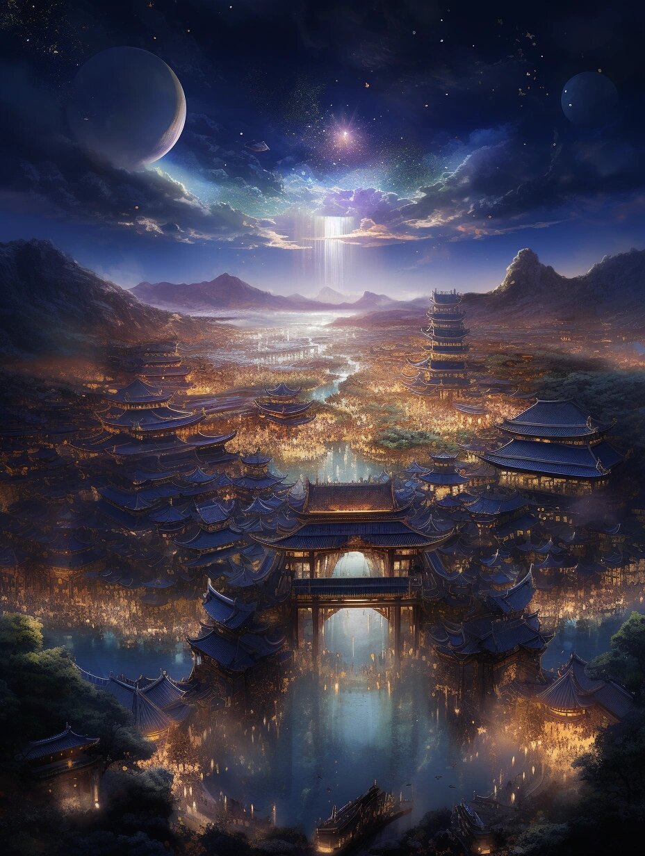 天上人间|天宫高耸巍峨立,灯火点亮如星辰.