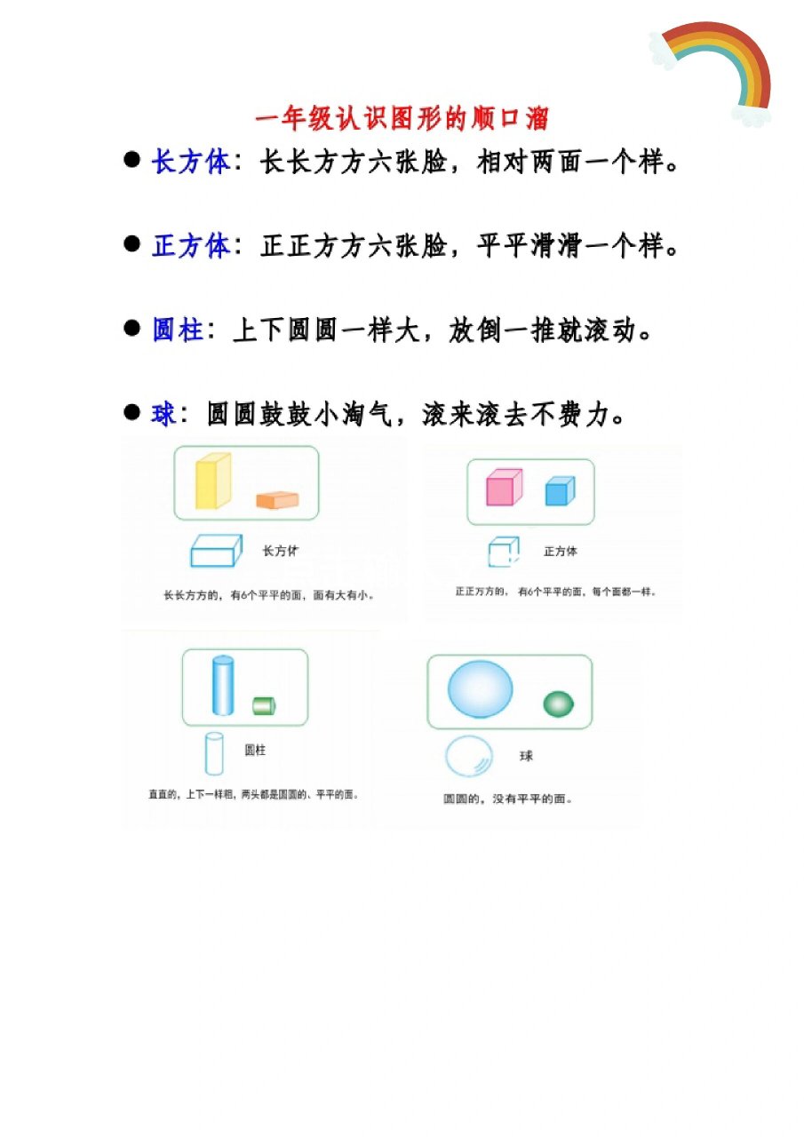 小学数学认识图形 97一年级认识图形的顺口溜97 7715长方体