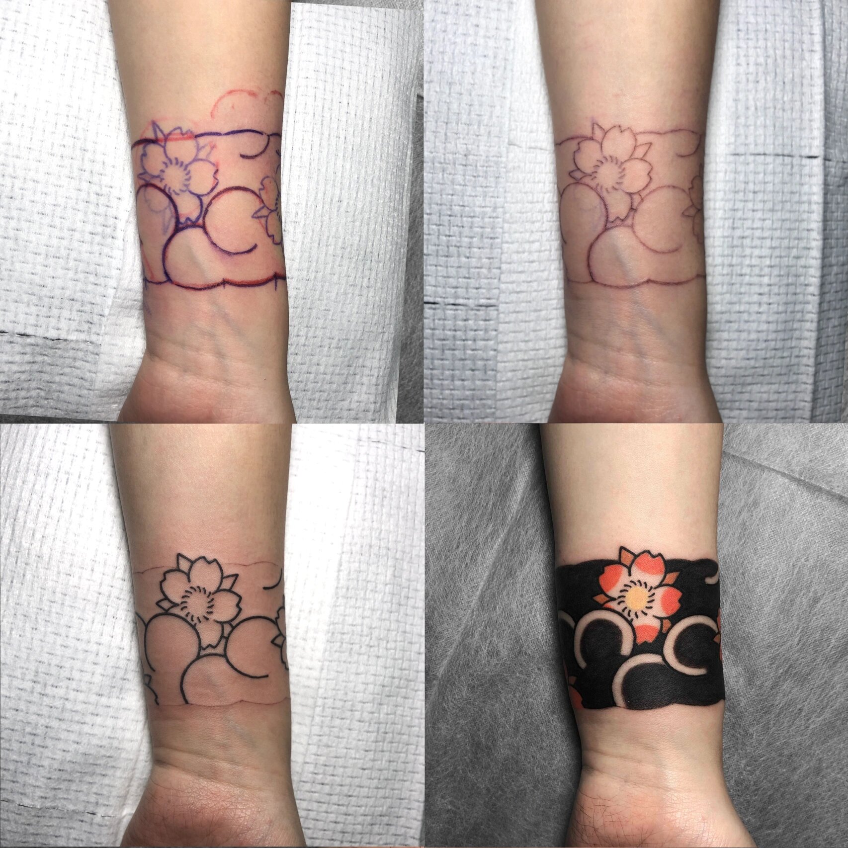 日式老传统樱花纹身 手环,臂环纹身