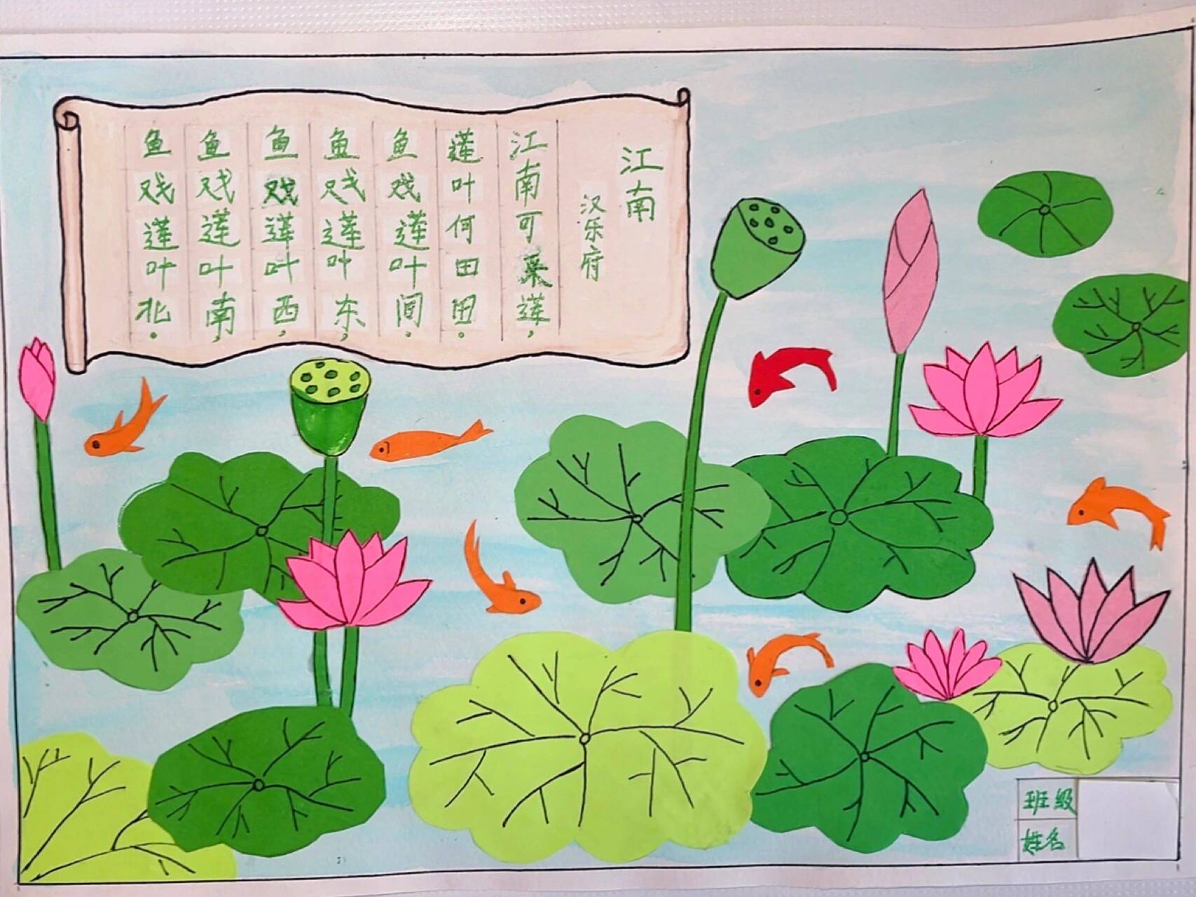 古诗配画《江南》可直接画,可剪贴画,拼贴画 江南可采莲,莲叶何田田.