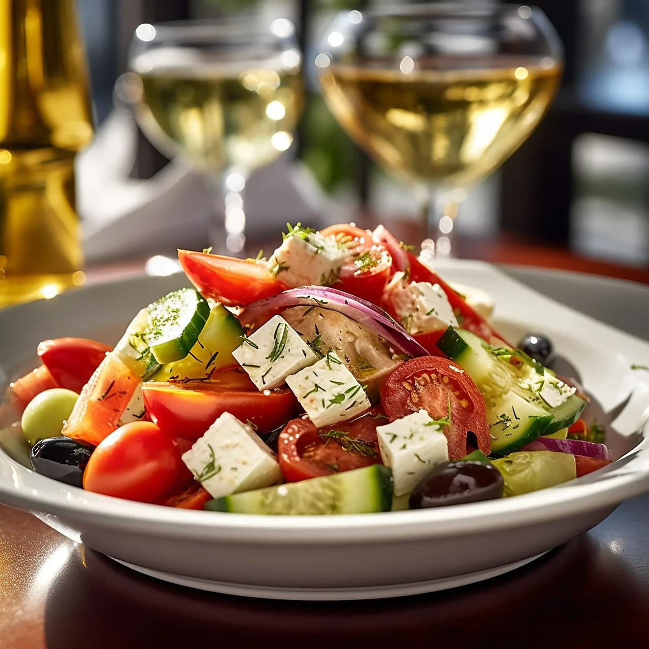 ai世界美食摄影|希腊美食  希腊沙拉(greek salad):由西红柿,橄榄
