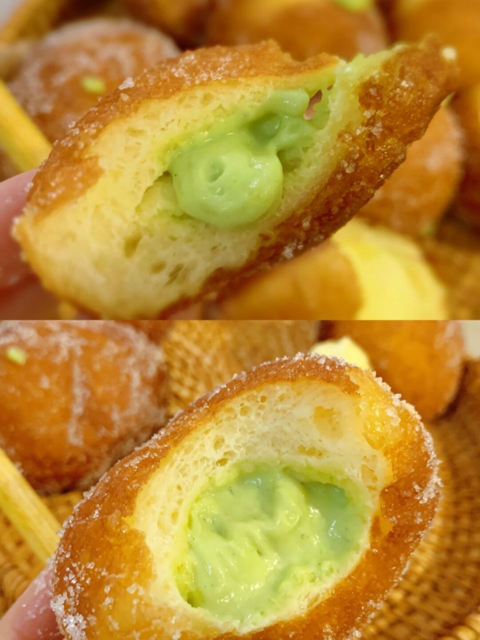 裹满白糖嘎吱脆的外皮,超软的内芯,再加冰凉的卡仕达奶油,不夸张的说