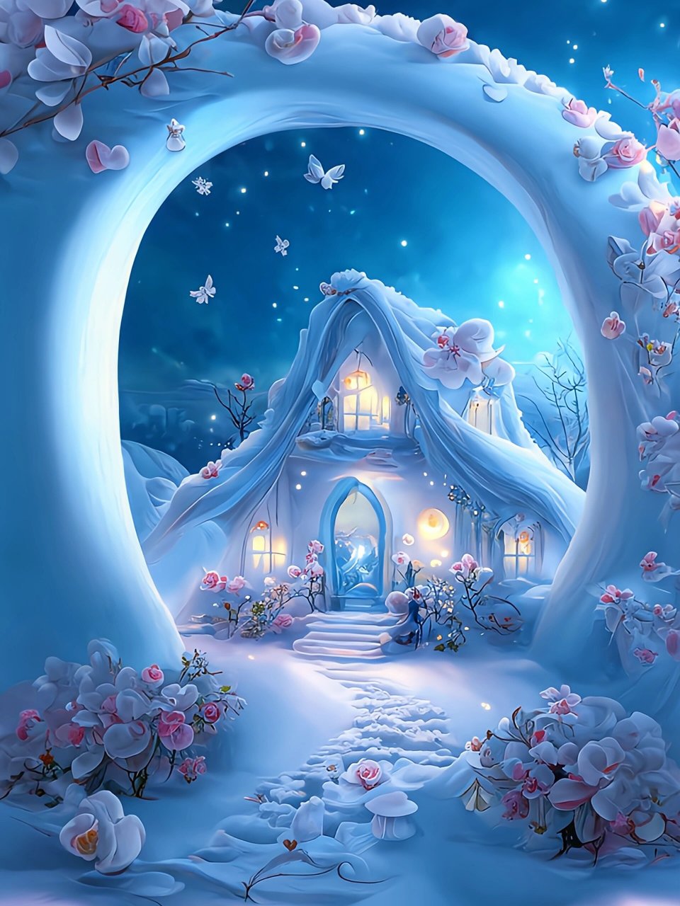梦幻雪景‖童话般的浅蓝色雪屋