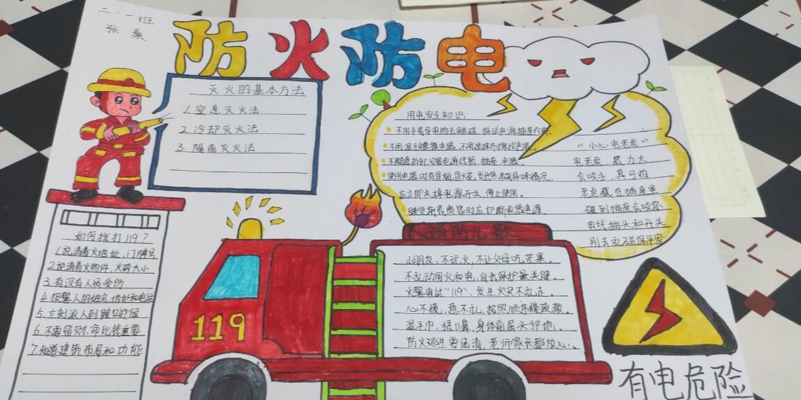 防火防电手抄报 二年级防火防电手抄报