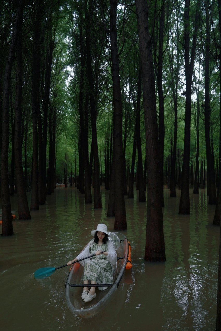 捞鱼河湿地公园划船图片