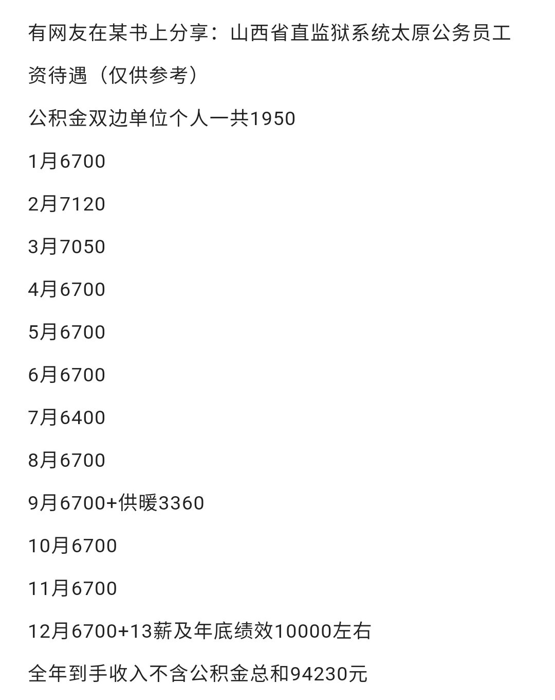 山西太原省直监狱系统公务员工资待遇曝光!