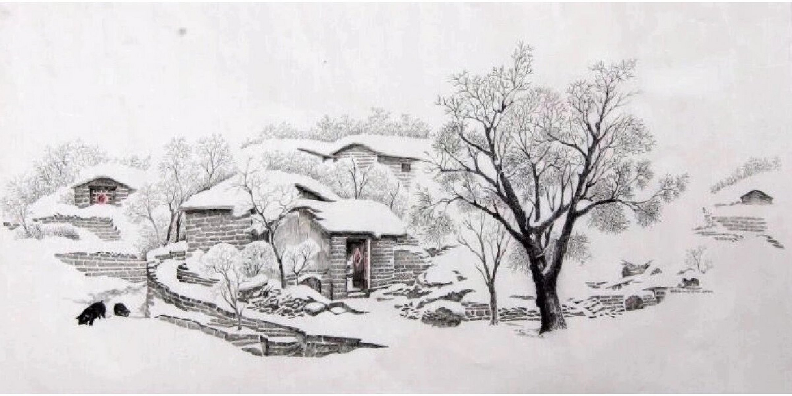 雪景素描画画图片大全图片