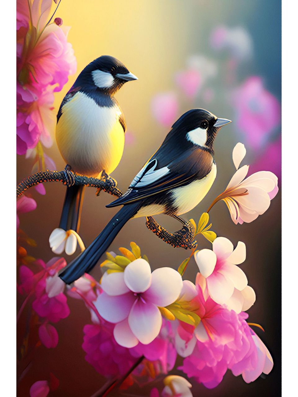 两只喜鹊在枝头叫