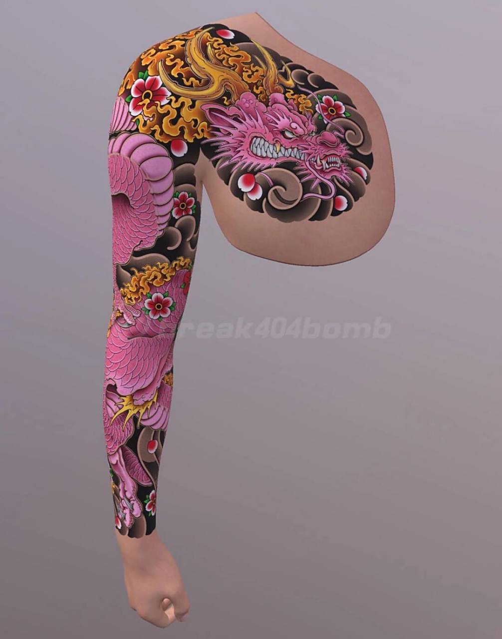 喜欢日式传统的朋友最佳选择,龙93(出人头地,人中龙凤) 彩色的花臂