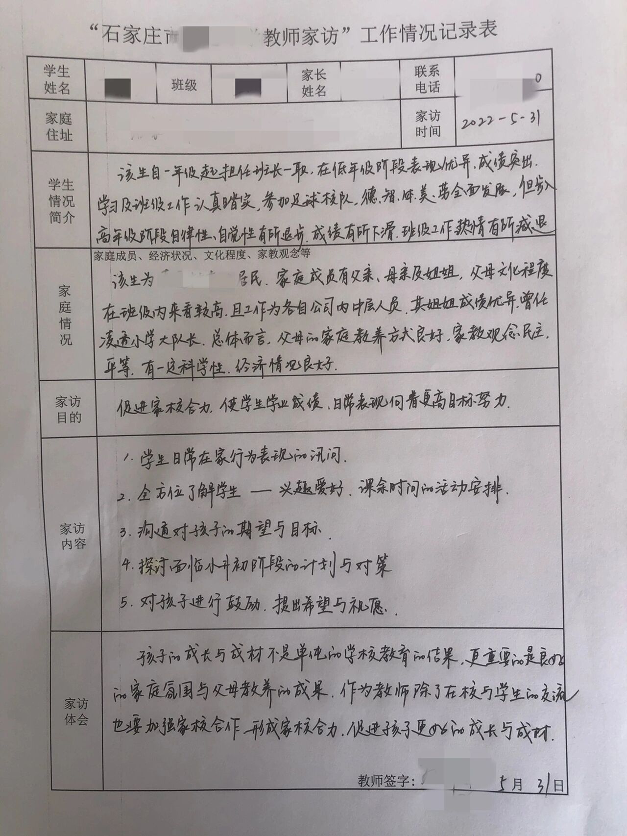 小学生家访记录图片