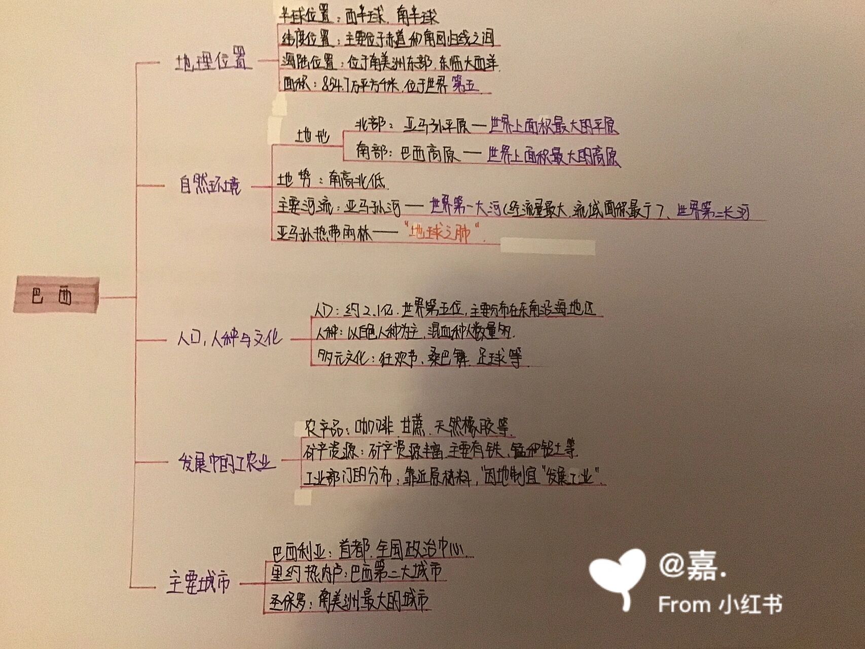 七下地理思维导图 日本 澳大利亚 巴西思维导图  错字踹 字丑勿喷