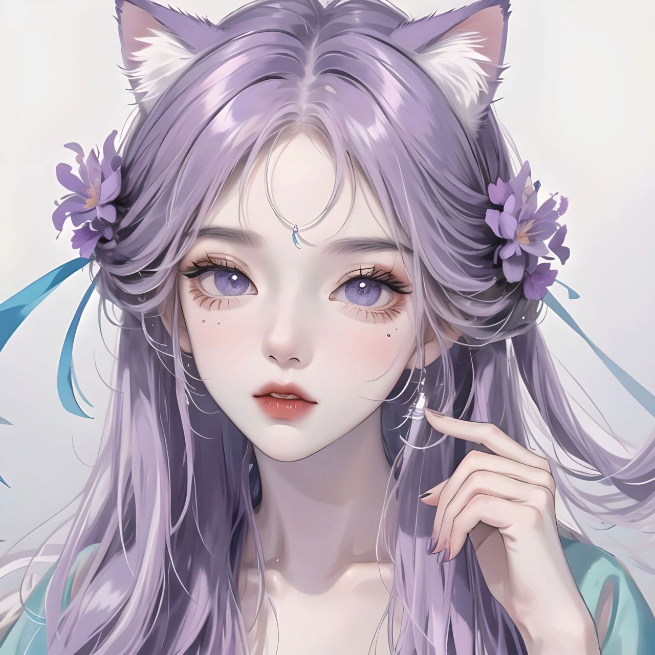 ai绘画练习//紫发猫耳头像的魅力 关键词:颜色飞溅,丙烯颜料,色彩爆炸